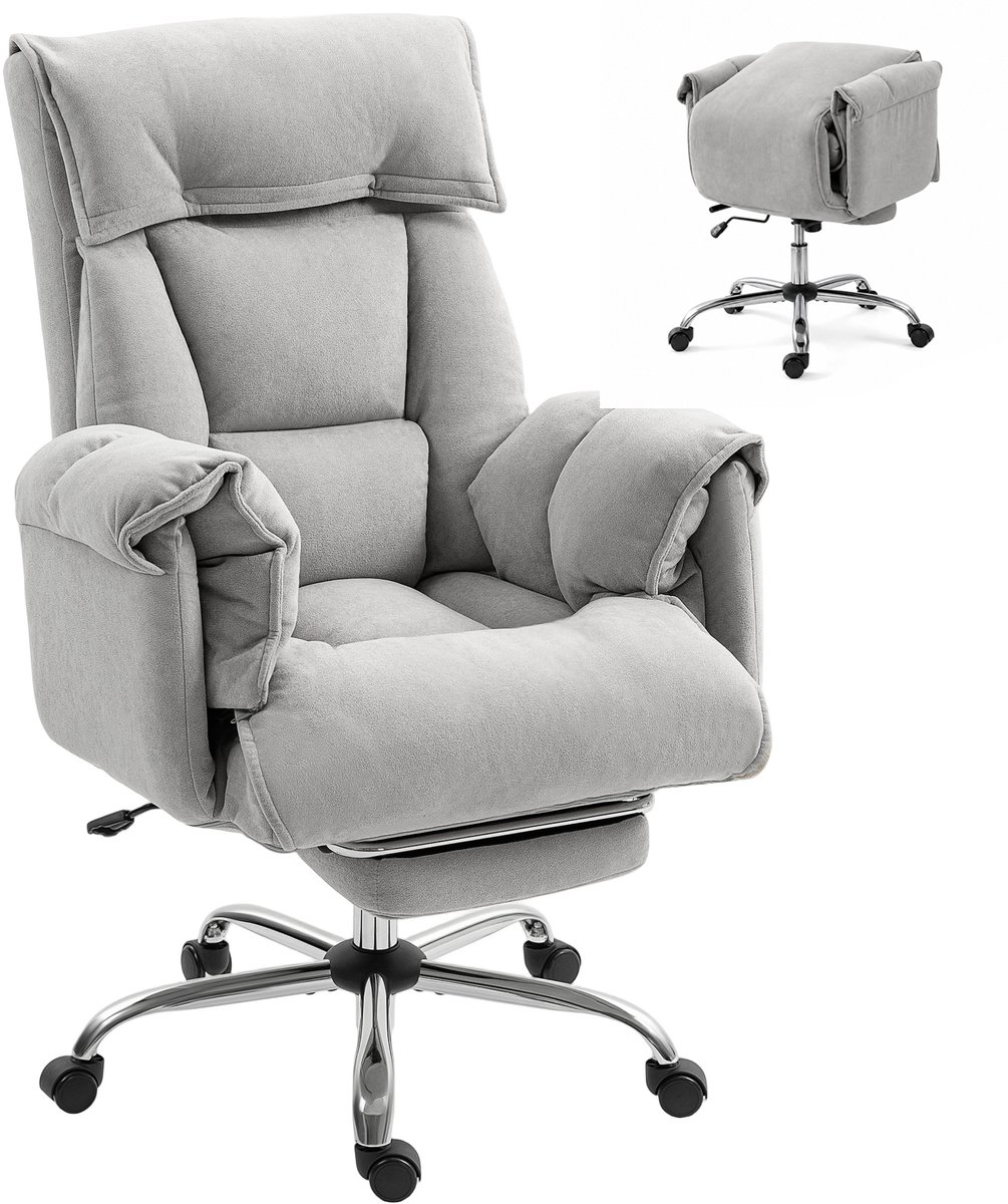 Homcom Bureaustoel-Polyester, Staal-75L x 77B x 110-118H cm-Lichtgrijs