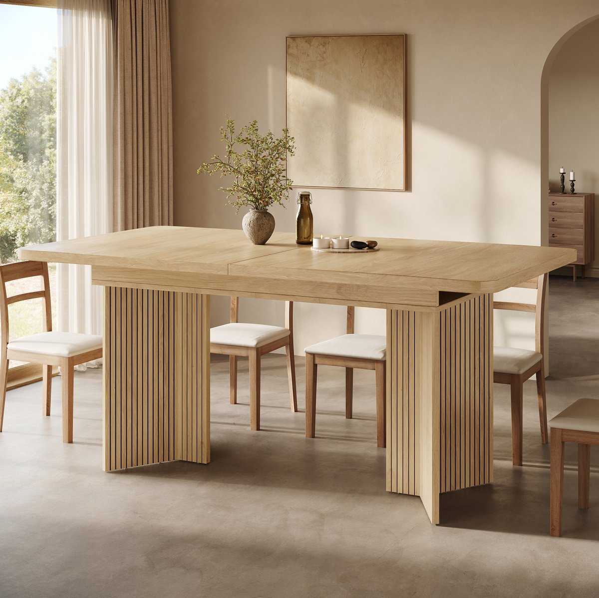 MODENUIT Eettafel - Uitschuifbaar Rechthoekig Tafelblad - MDF En Metaal - Hout - 120/160x80x76,1 Cm