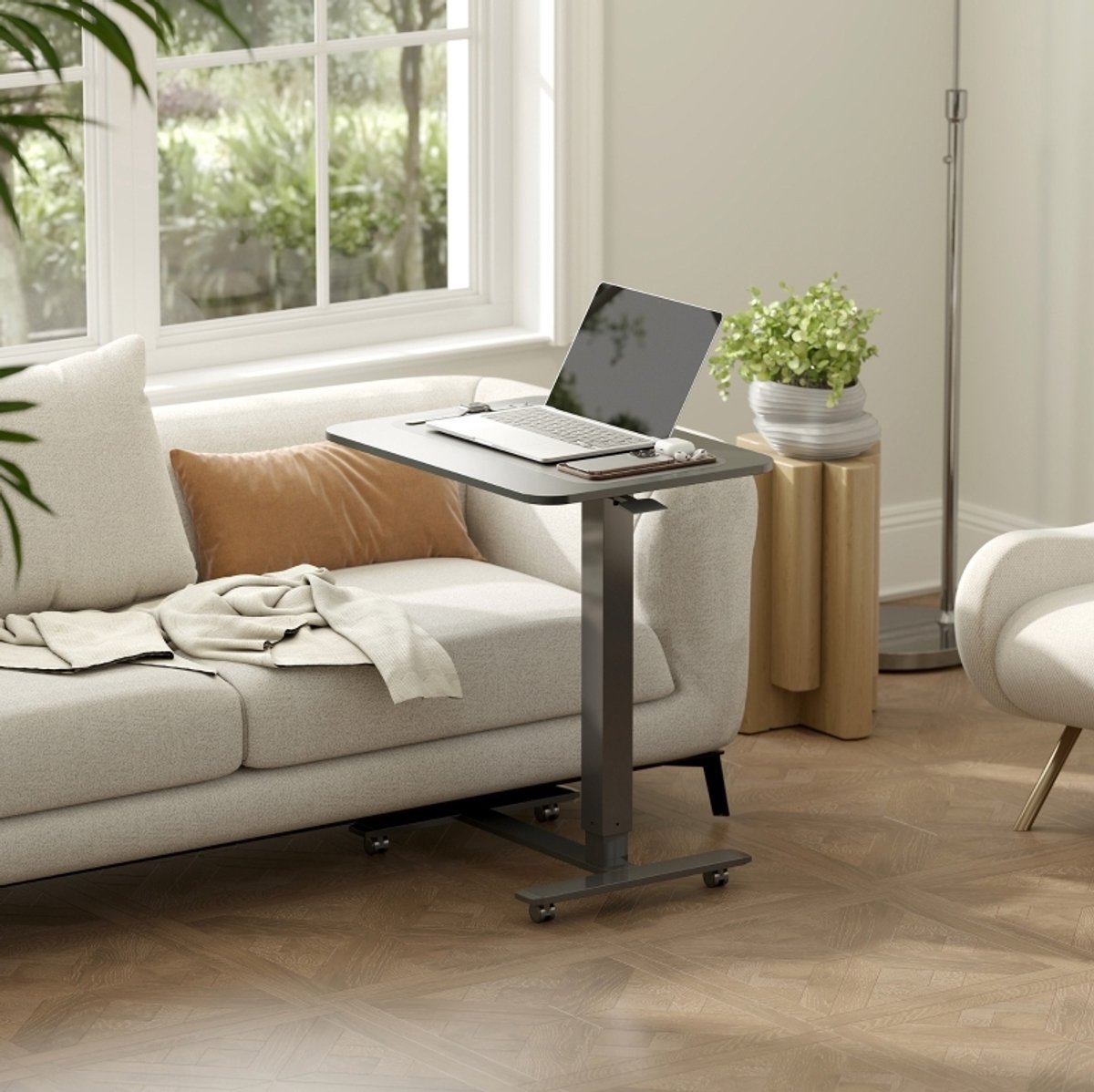 MODFU - Sta Bureau - Hoogteverstelbaar - C-Vorm - 4 Wielen - Zwart - 65 X 48 X 73-110 Cm
