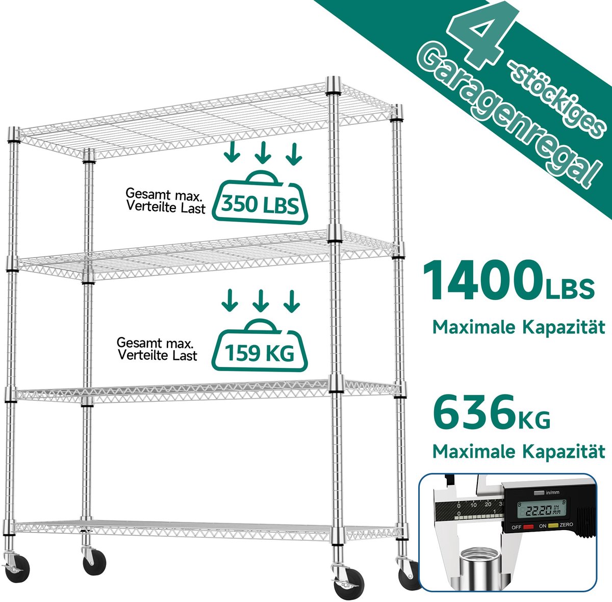 M MZG 4-traps rek voor zware lasten, metalen rek tot 635,6 kg, robuust opbergrek voor garage, kelder, werkplaats - ShopVlot