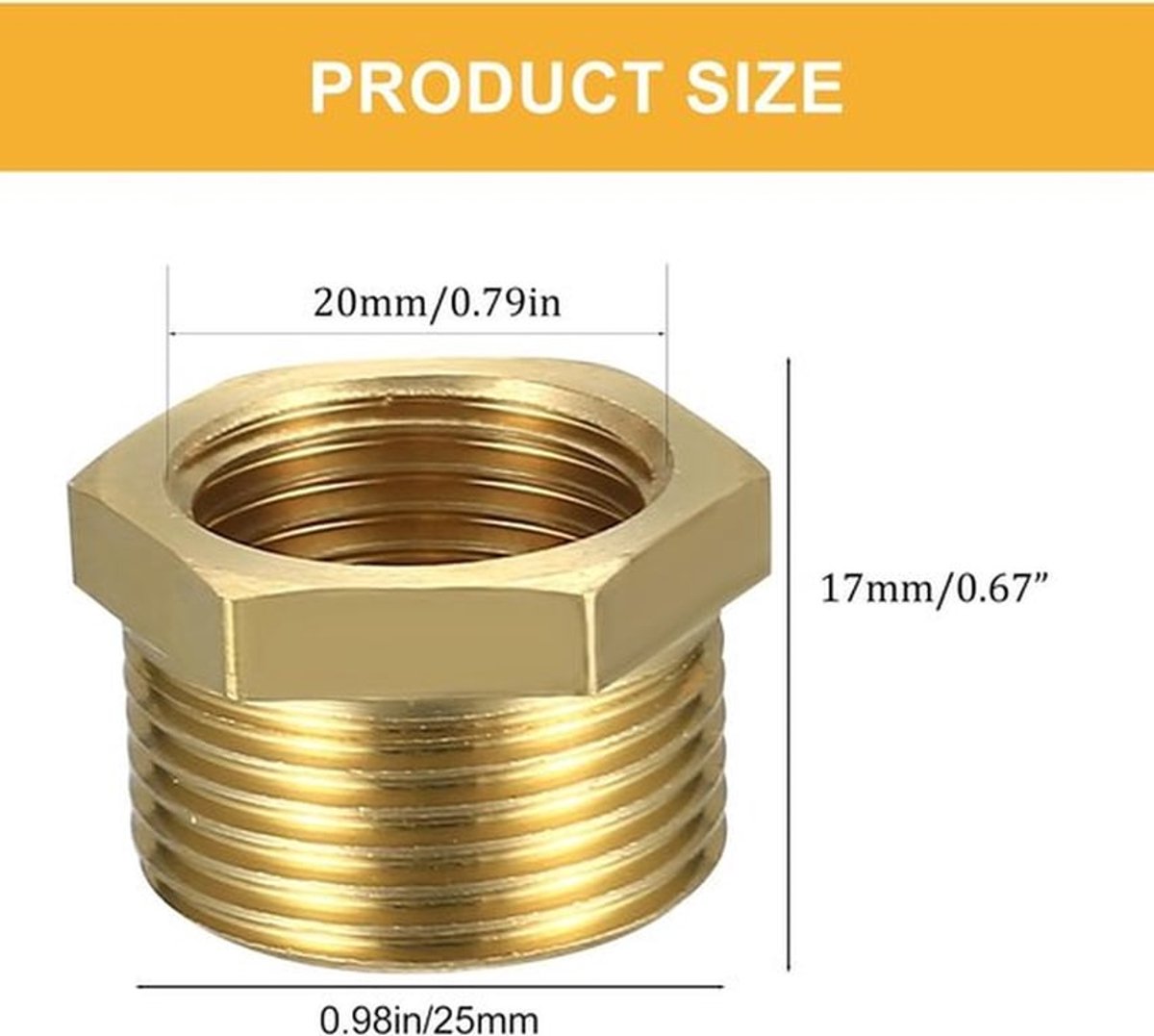 20 mm naar 25 mm messing buitendraad adapter voor tuin waterleidingen met BSP connector