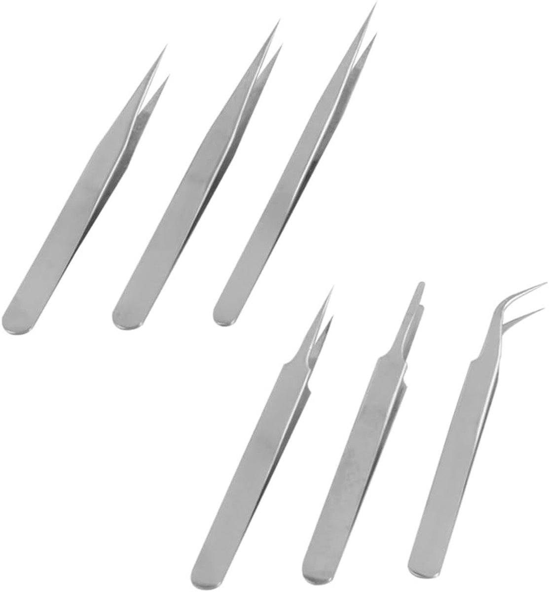 Set van 6 Precisie Pincetten van Roestvrij Staal - Hittebestendig voor Elektronica, Solderen en Sieradenmaken - Niet-magnetisch en Ideaal voor Hobbyprojecten