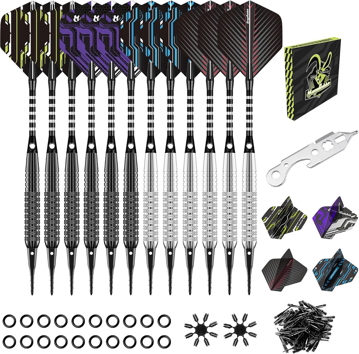 Soft tip darts - Zwart en Zilver - 18 gram - Kunststof Punt Softdarts - Voor Elektronisch Dartbord