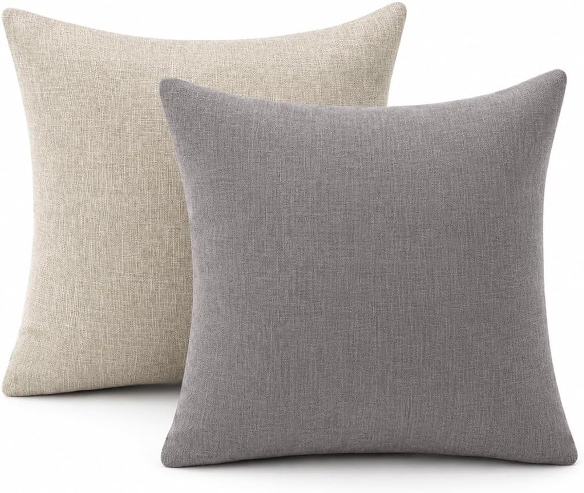 Set van 2 grijze en naturel kussenslopen 40 x 40 cm, afneembaar en wasbaar, ideaal voor woonkamer, slaapkamer en kantoordecoratie