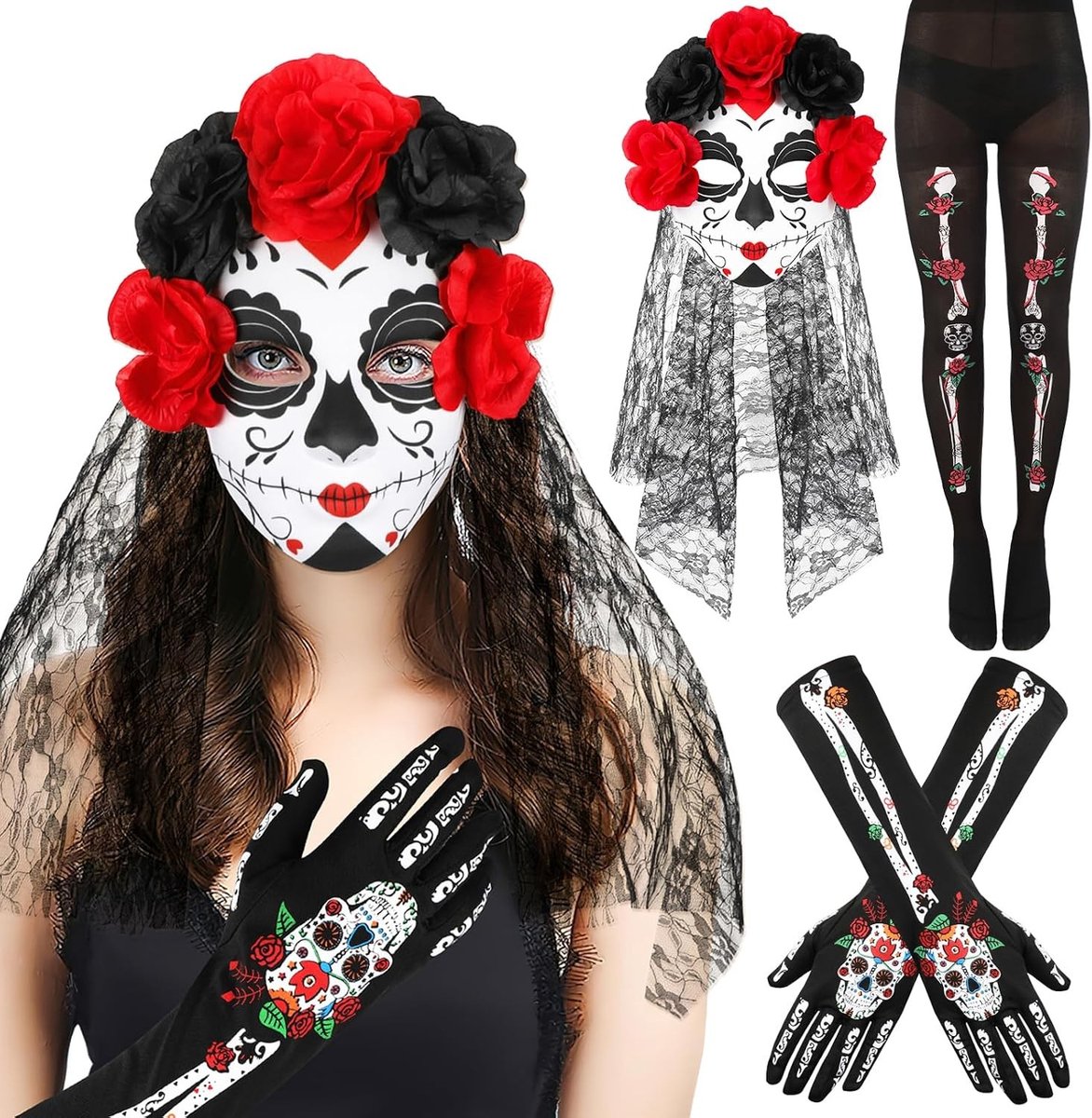 Dia De Los Muertos Sluiers voor Halloween - Vrouwelijke Hoofdband voor Dag van de Doden, Carnaval en Maskerades