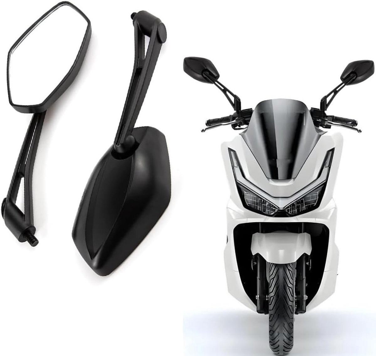 Achteruitkijkspiegel voor Motoren, Scooters, ATV's en E-Bikes - 8 mm / 10 mm Schroeven, Off-Road Geschikt, Verstelbare Hoek, Duurzaam Ontwerp
