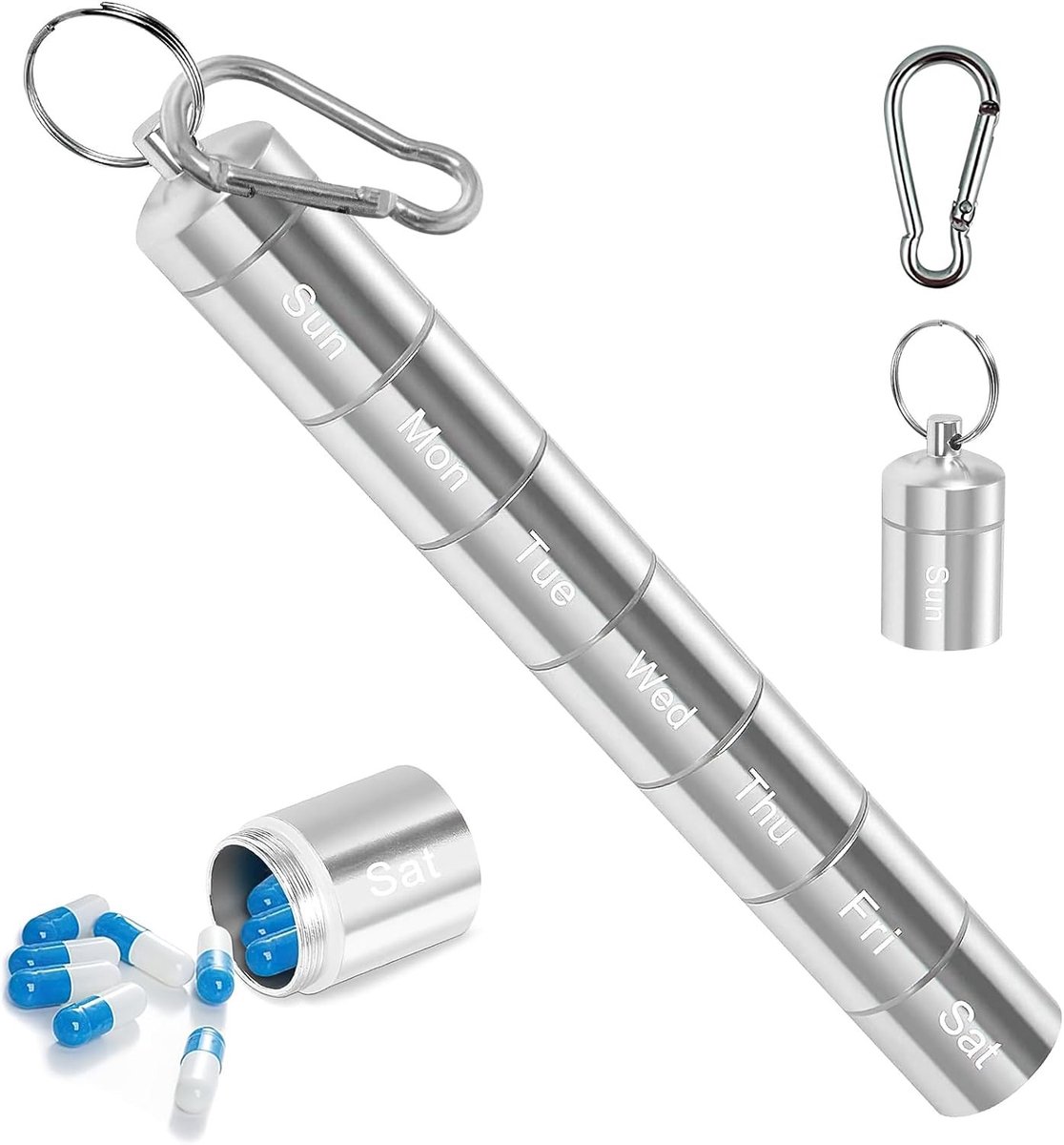 Compacte 7-Daagse Pillendoos met 7 Compartimenten, Waterdichte Sleutelhanger voor Medicijnen, Ideaal voor Reizen en Organisatie van Medicatie
