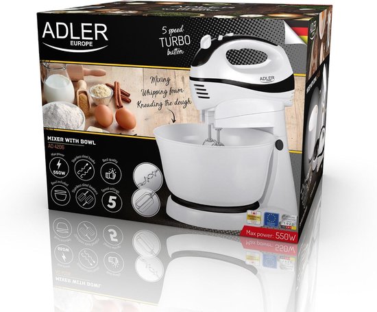 Handmixer met Kom - Keukenmixer - Gebak Maken - 5 Snelheden - 3 Liter Kom - Wit — afbeelding 5