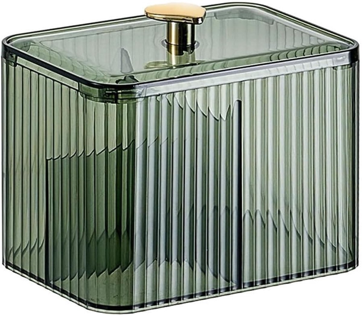 Organizer voor Wattenstaafjes en Wattenpads met 3 Compartimenten - Badkamer Container met Deksel voor Cosmetica en Make-up Opberging, Groene Kleur
