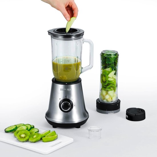 Keukenmixer Blender - Smoothie Maker - Gezonde Drankjes Maken - 2-in-1 Functie - 500 Watt - Zilver Zwart — afbeelding 5