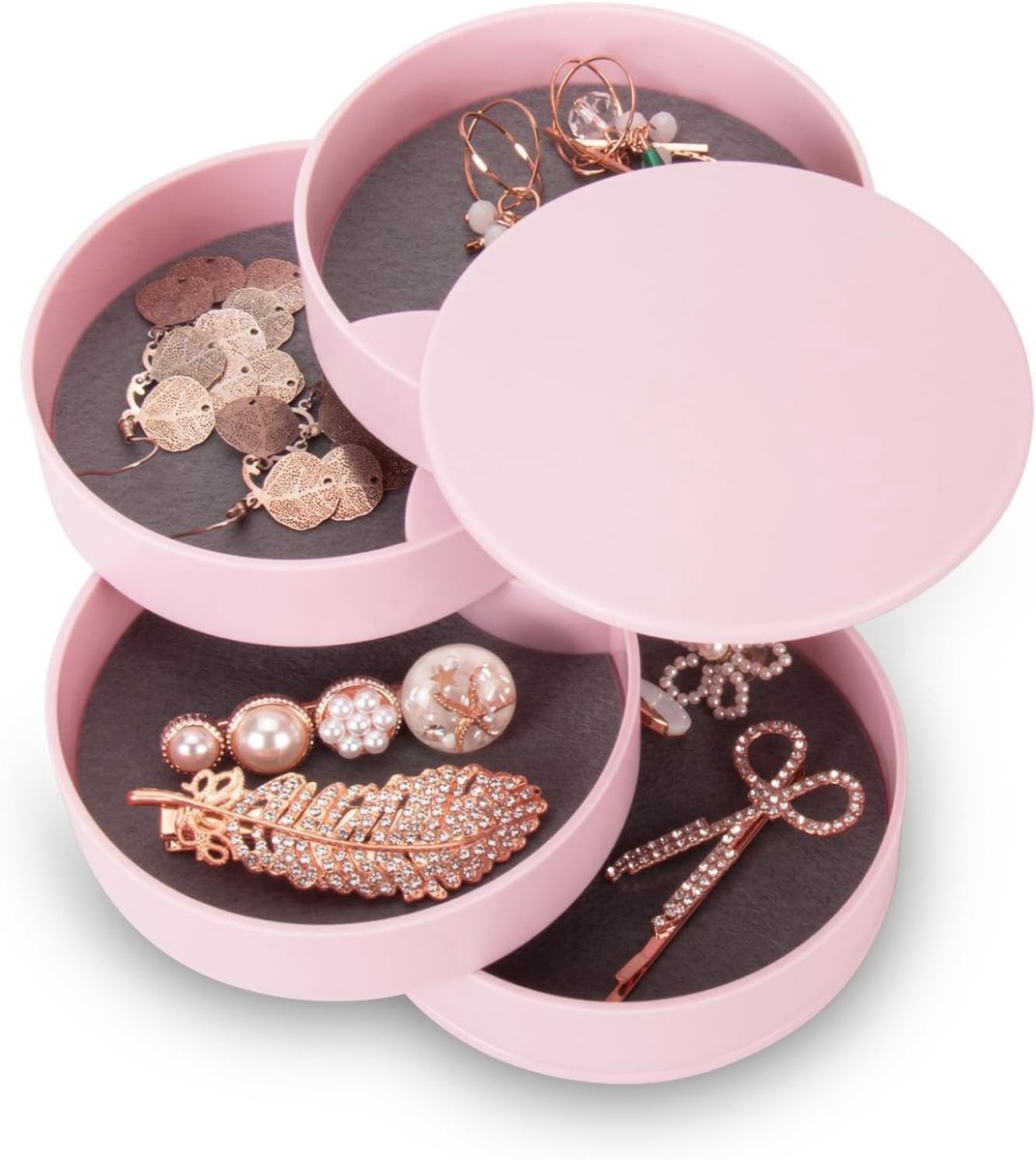 Sieradenkistje - A-roze - 10 x 10 cm - 4-laags Draaibaar met Deksel - Voor Vrouwen