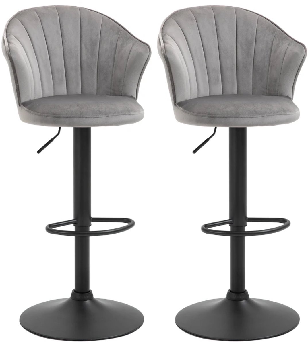 ZYLARO Barkruk - Set Van 2 - Draaibare Barstoelen Met Rugleuning - Fluwelen Touch - Bistrokruk - In Hoogte Verstelbaar - Armloos - Schuim - 54 x 56 x 91-111 cm - Grijs