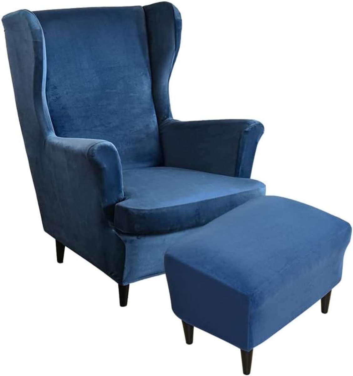 Fauteuilhoes - Donkerblauw - 2-Delig - Stretch Spandex - Voor Wingback Stoelen met Ottomaanse