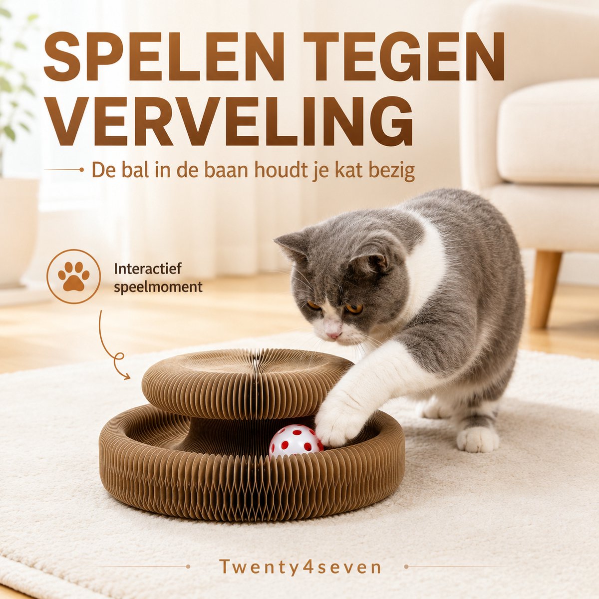 Twenty4seven® Krabmat Kat - Krabkarton met Balletje & Kattenkruid - Krabplank Kattenspeelgoed voor Katten & Kittens thumbnail 4