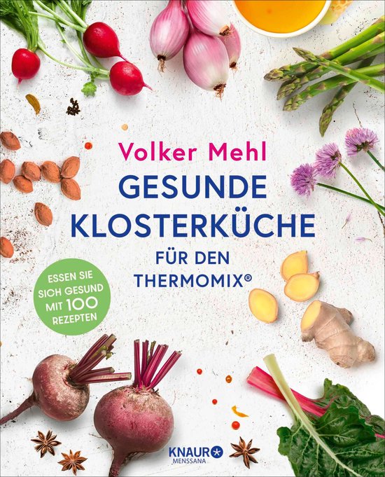 Boek "Gezonde Kloostekeuken voor de Thermomix" met recepten, groenten en kruiden.