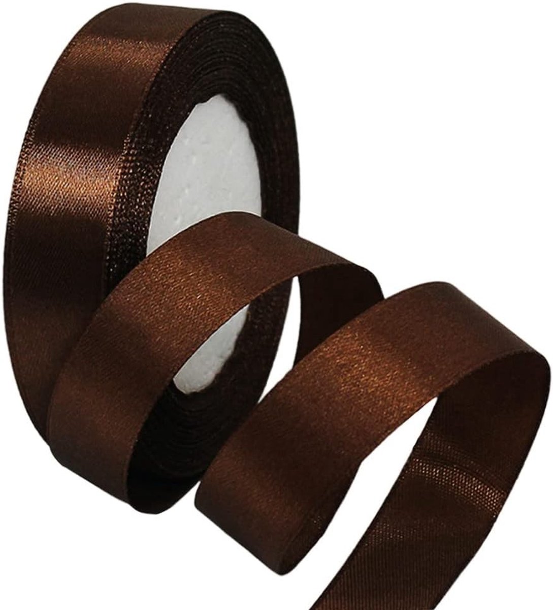20mm Dubbelzijdig Satijnen Lint voor Cadeaupakketten - 22M Koffiekleurig Polyester Lint voor Knutselen, Bruiloften, Feestdagen en Bloemstukken