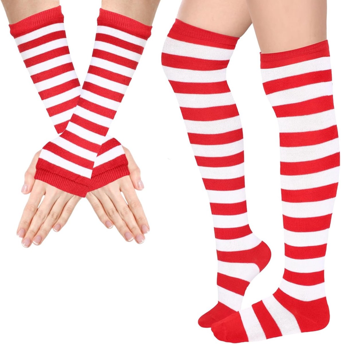 Gestreepte Sokken en Mouwen voor Halloween, Lange Vingerloze Handschoenen, Kostuumaccessoires voor Vrouwen en Meisjes, Carnaval en Cosplay