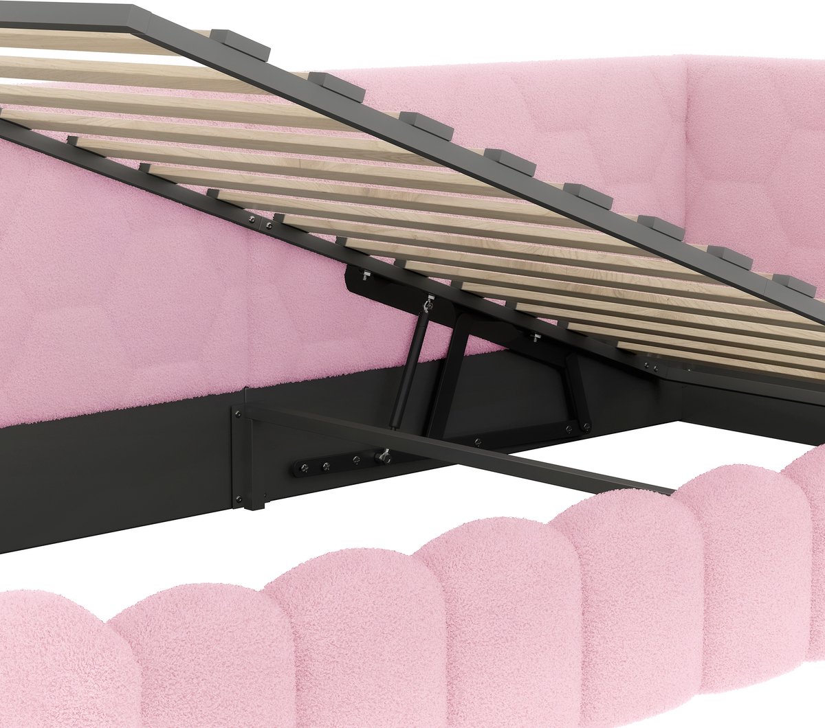 WUVRIE Slaapbank 90x200 cm met hydraulische opbergruimte, LED en USB/Type-C, roze