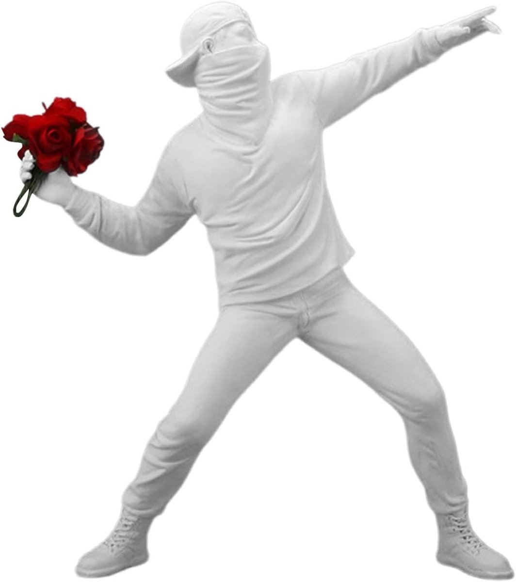 Unieke Beeldsculptuur van een Bloemen Gooier, Decoratief Ornament voor Thuis en Kantoor, Ideaal voor Graffiti- en Pop Art Liefhebbers, 21.5 cm Hoog