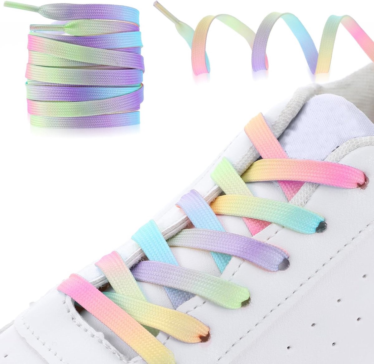 Kleurrijke Regenboog Veters van 120 cm - Flat Laces voor Sneakers, Sportschoenen en Hardloopschoenen
