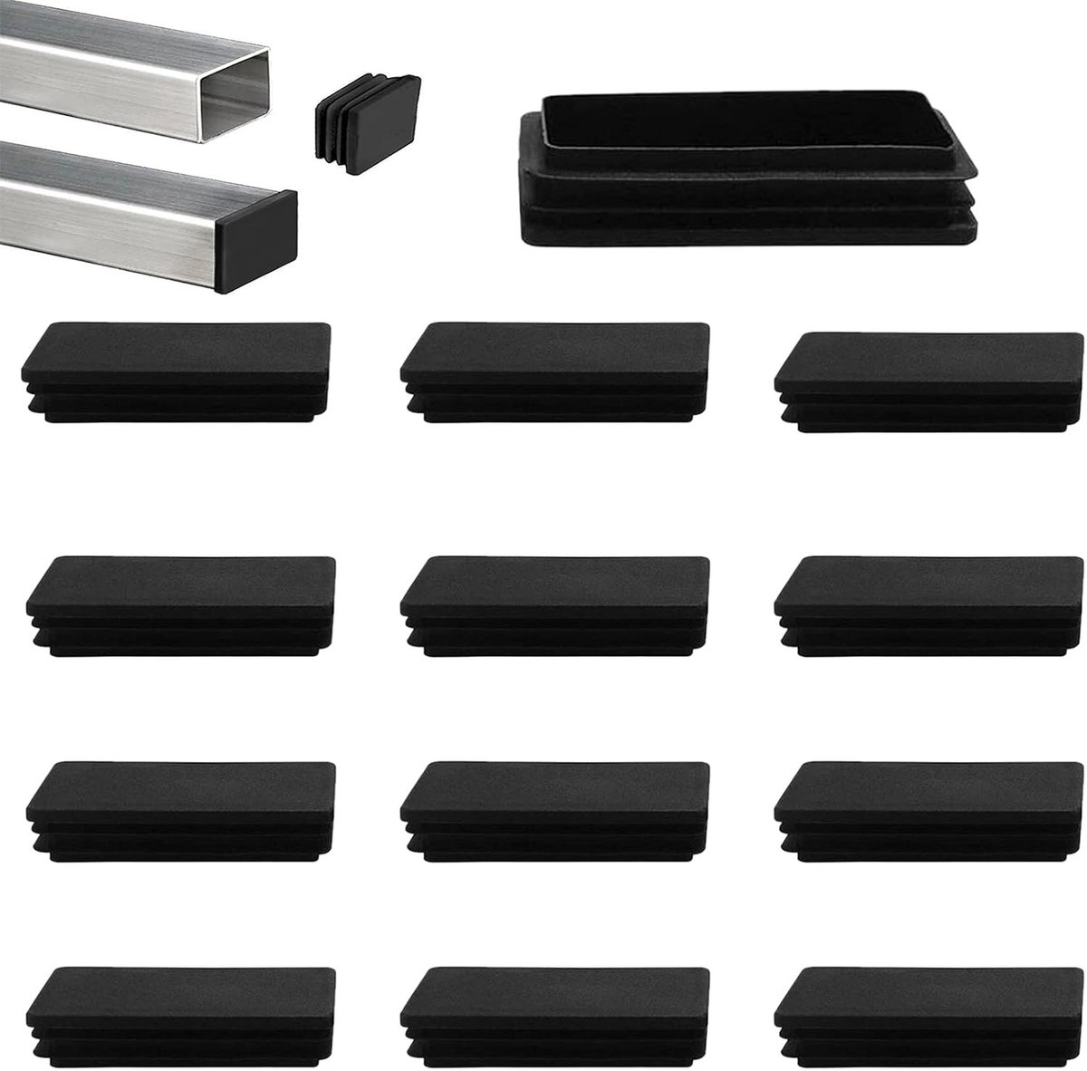 60 x 40 mm zwarte slat plugs voor rechthoekige buizen - eindstoppen, caps en glijders - 18 stuks