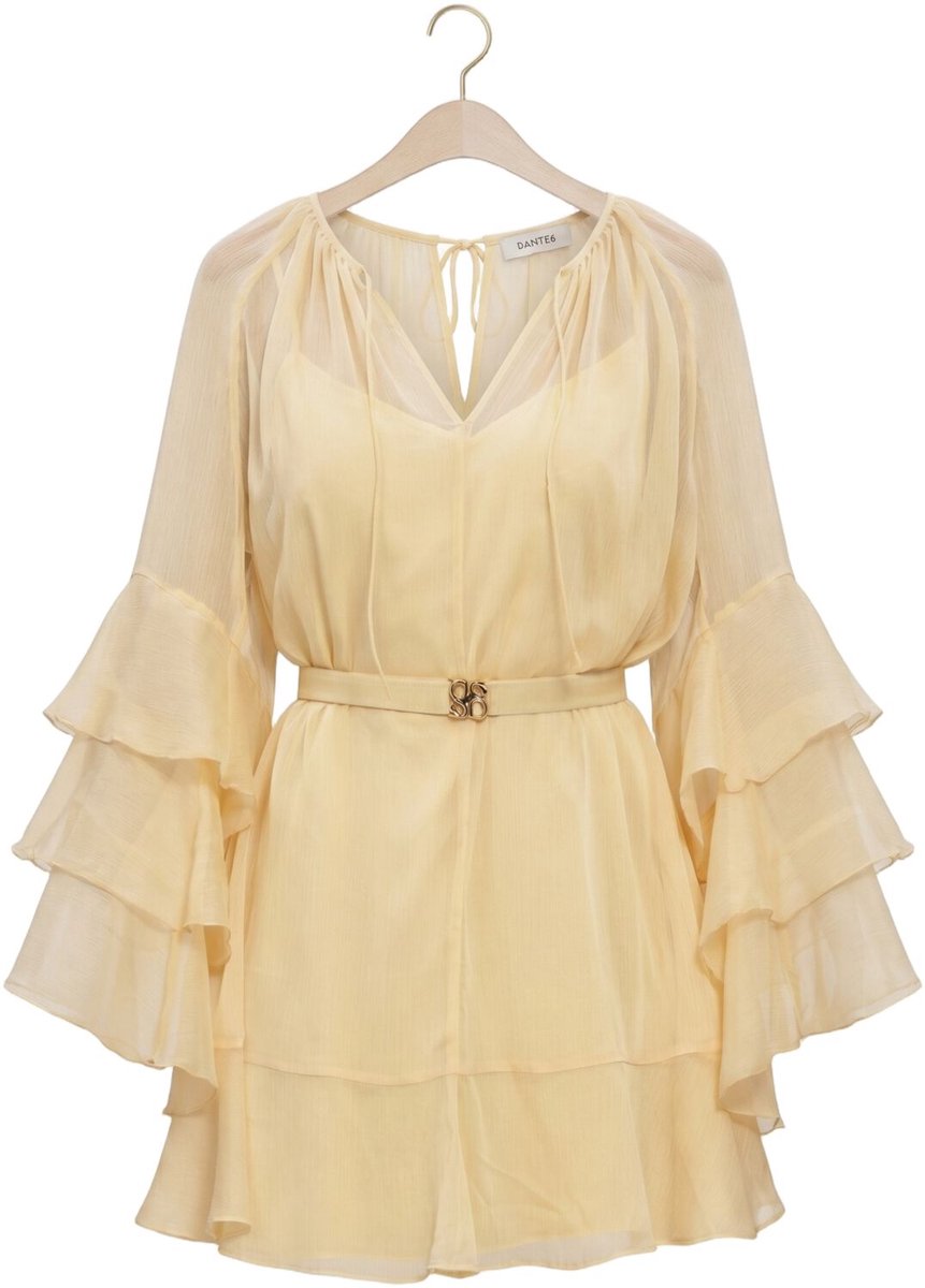DANTE6 Solstice Boho Chiffon Short Dress Dames - Jurk - Geel - Maat 36