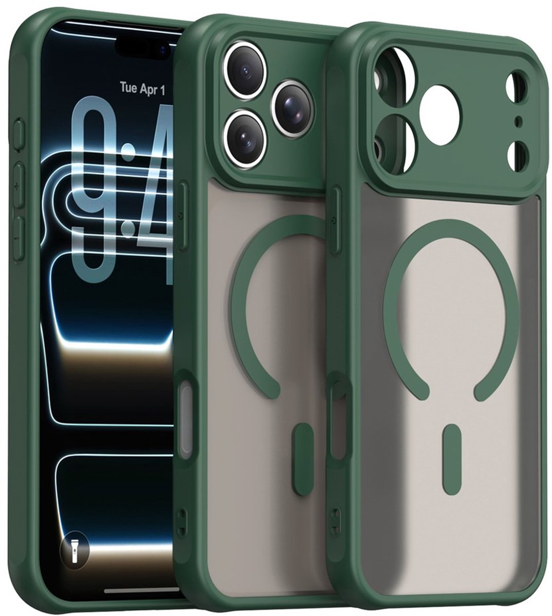 MobyDefend Hoesje - Geschikt voor iPhone 18 Pro Max - Case Geschikt voor MagSafe - Mat Transparant Met Gekleurde Rand - Groen