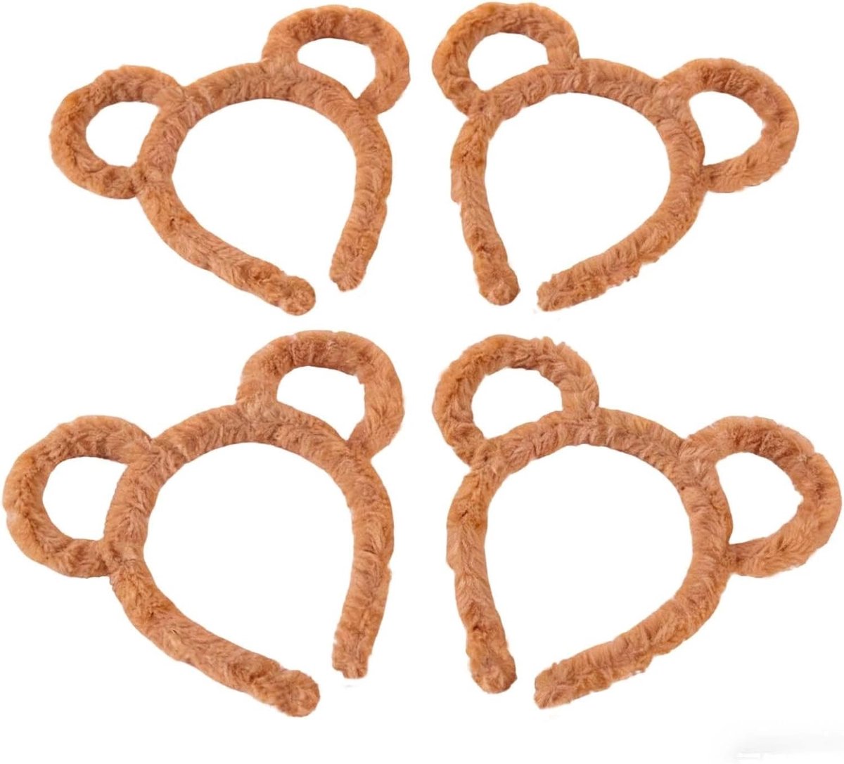 Zachte dierenoren haarband voor volwassenen, perfect voor rollenspellen en themafeesten, 4-delige set in bruin met faux fur