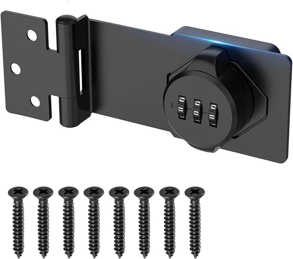 Veiligheidsslot van 4,5 inch met combinatiecode voor deuren, kasten en ramen - Robuust zwart metalen ontwerp