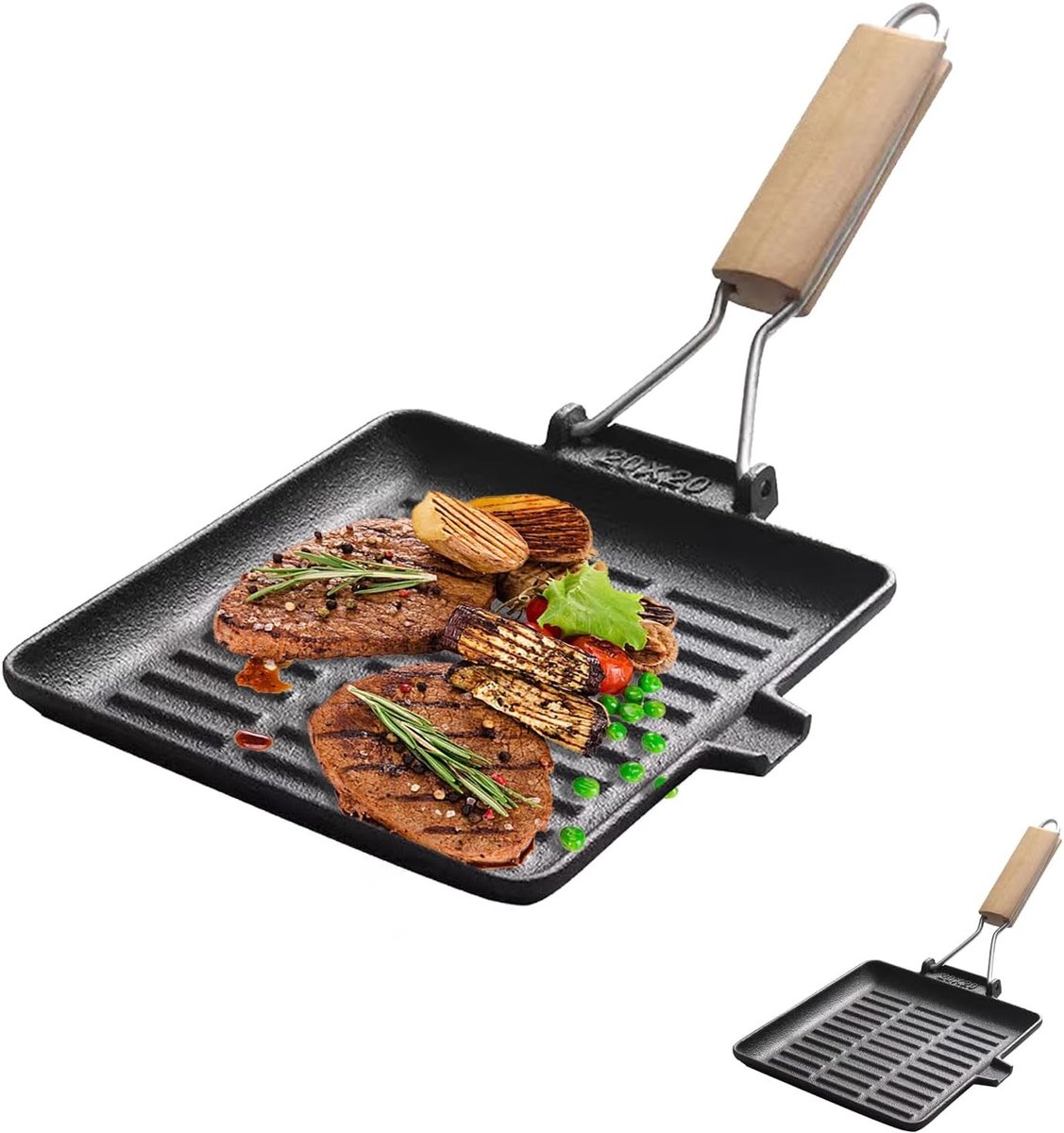 Steelpannenset 20x20cm voor Grillen en Koken - Ideaal voor Inductie, Camping en Buitenkeuken - Eenvoudig Schoon te Maken