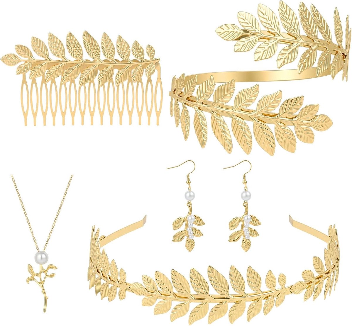 Griekse Godin Kostuum Accessoires Set voor Vrouwen - 6 Delige Set met Gouden Elementen, Verkleedkleding en Feestdecoratie