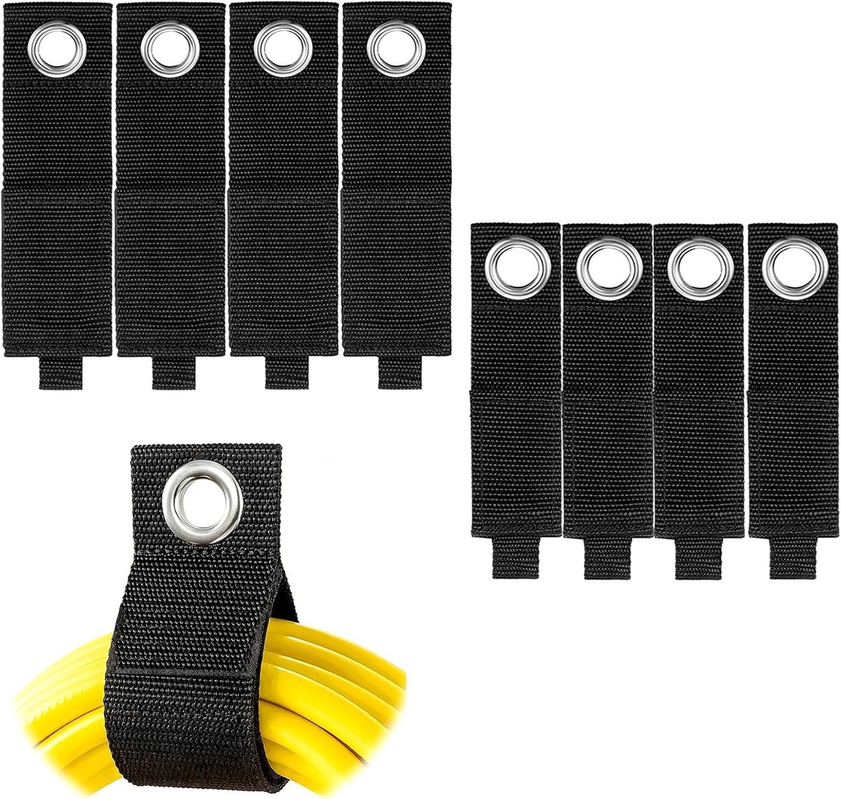 Set van 8 Kabelbinders, Kabelorganizer, Verstelbare Opslagriemen voor Kabels, Draad, Slangen en Touwen, Hoogwaardige Kabelbeheerders met Oogje