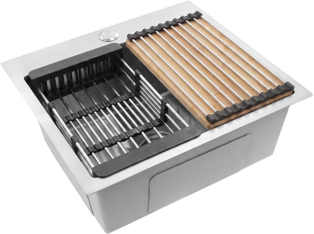 Rea - Stalen Spoelbak Met Accessoireset 3-delig Leo 50 Brush Nickel Grijze accessoires
