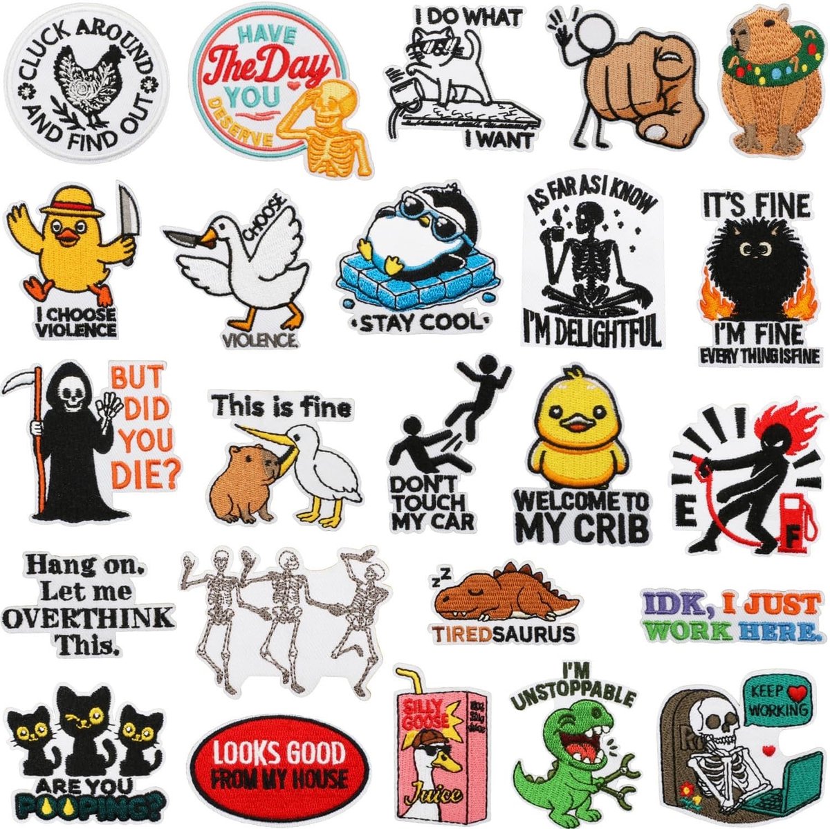 24 Grappige Geborduurde Patches voor Kleding, Hoeden, Tassen en Jeans - DIY Herstel Patches voor Textiel