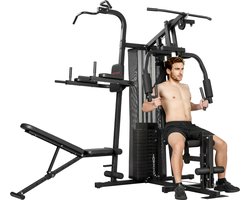 Sportnow Multi-Exercise Gym Station-Staal, Kunststof-250L x 183B x 213H cm-Zwart