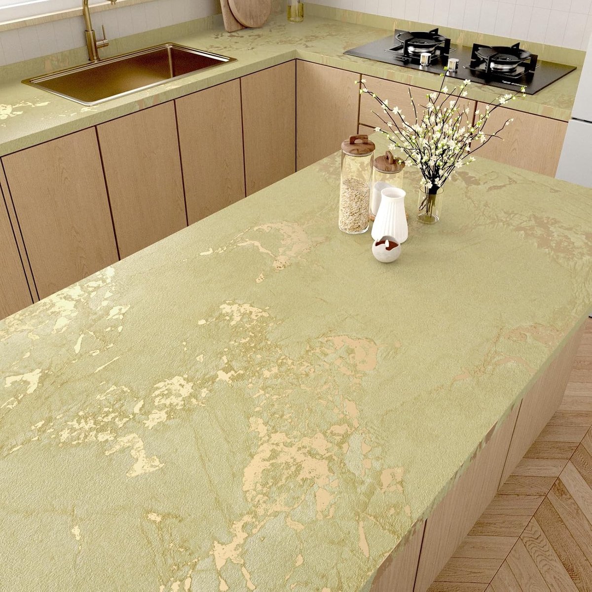 Marmerlook Behang in Goud en Geel voor Keuken - Zelfklevend Vinyl voor Werkbladen, Kasten en Tafels - 40cm x 200cm Decoratie