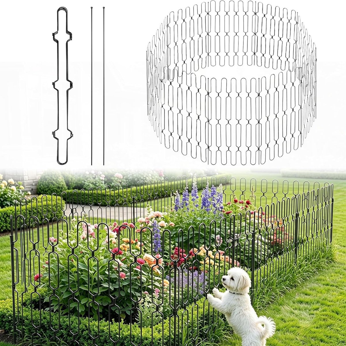Vouwbare metalen tuinhekje, dierenbarrière zonder uitsparingen, decoratieve border voor bloembedden en gazons, ideaal voor tuin en patio (80cm (H) x 4.6m (L) 10 panelen)
