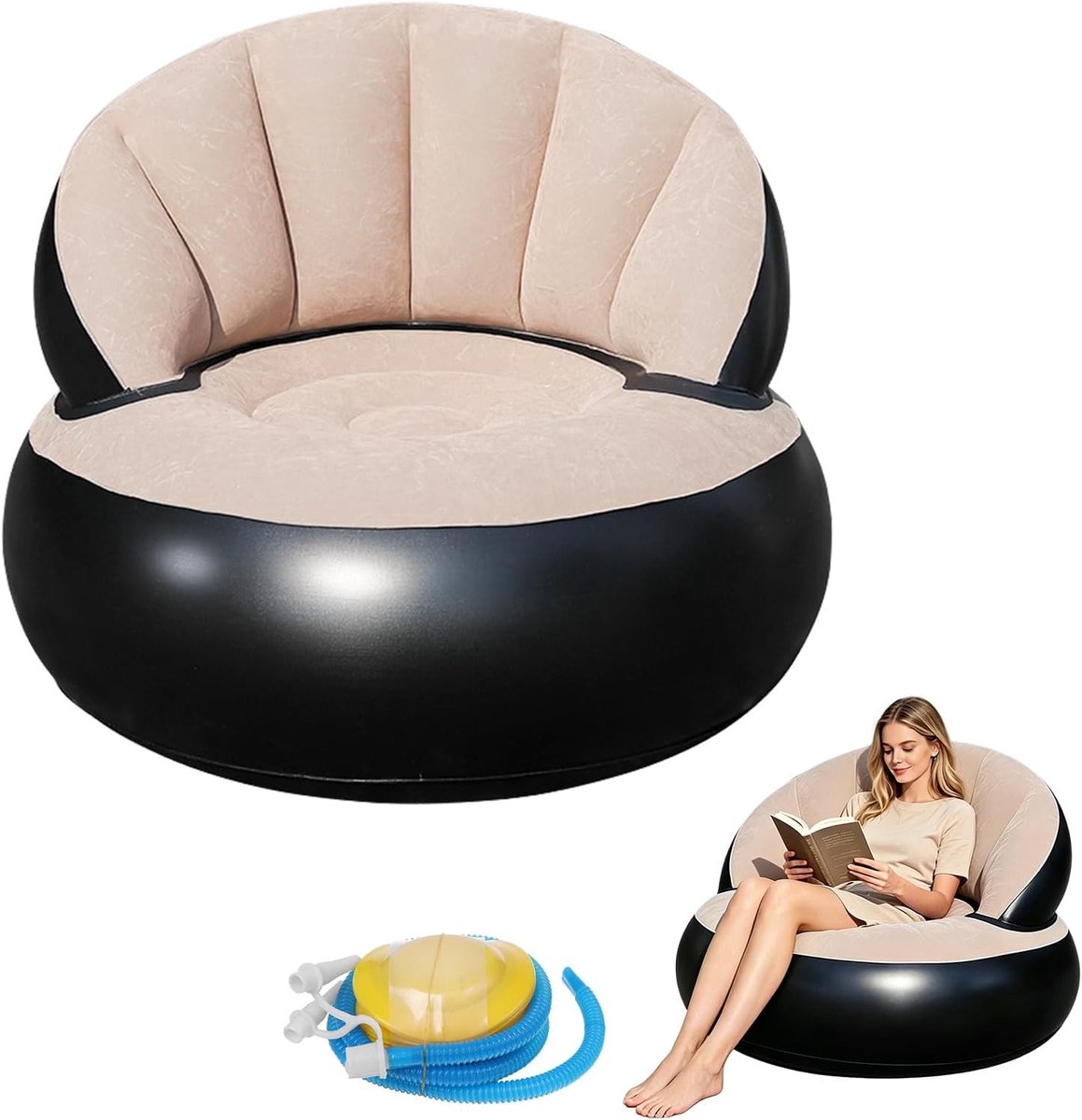 Opblaasbare Lounge Sofa met Voetensteun, Comfortabele Stoel voor Binnen en Buiten, Ideaal voor Kamperen en Recreatie, Grijs