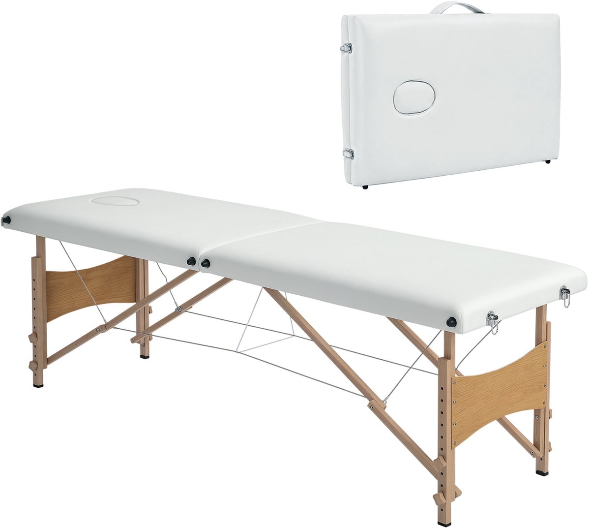HOMCOM Massage Table-PVC, Pappelholz-186L x 60B x 61-87H cm-Cremeweiß