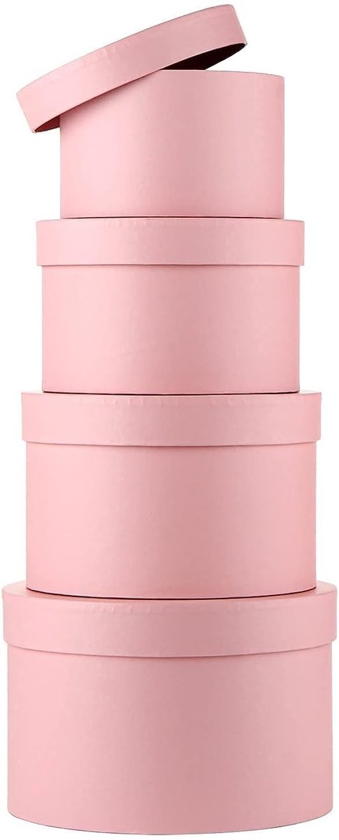 Ronde Papieren Cadeau Dozen met Deksel - Set van 4 Verschillende Maten voor Bloemen, Taart en Creatieve Cadeaus - Roze Geschenkdozen voor Verjaardagen en Bruiloften