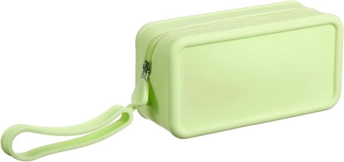 Siliconen make-uptas, vierkante 7 inch waterdichte organizer voor dames, groot en groen, ideaal voor make-up en accessoires