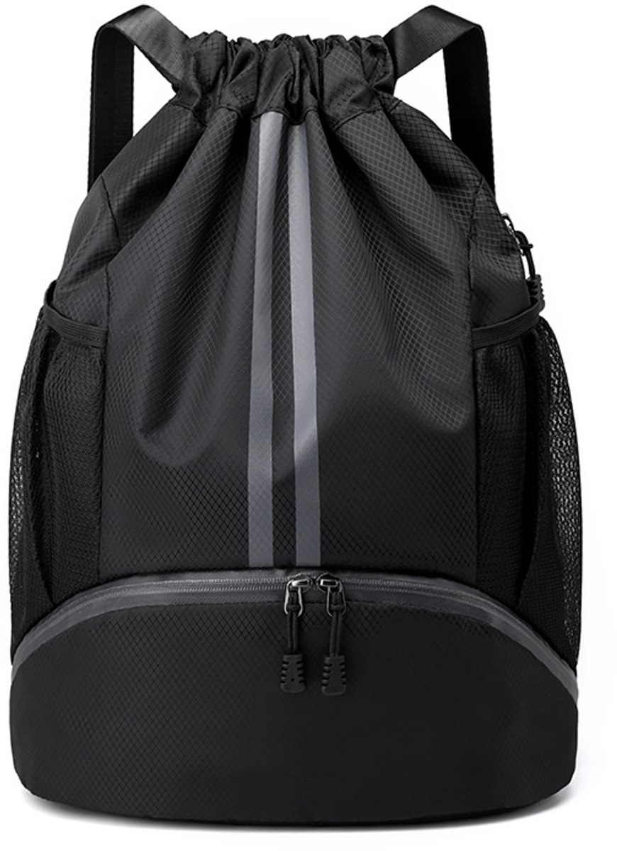 Zwemtas met Trekkoord - Sporttas Gymtas - Zwemmen en Sport - Apart Schoenenvak - 47 x 32 cm - Zwart