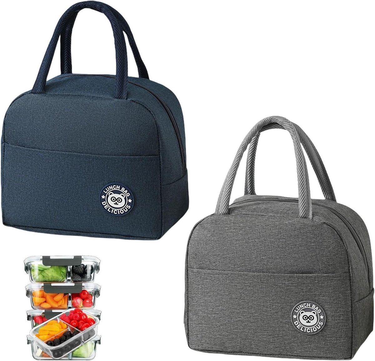 Compacte Koeltas voor Reizen - Vouwbare Thermische Lunchtas voor Kinderen en Volwassenen, Ideaal voor School, Kantoor en Picknick (Blauw + Grijs)