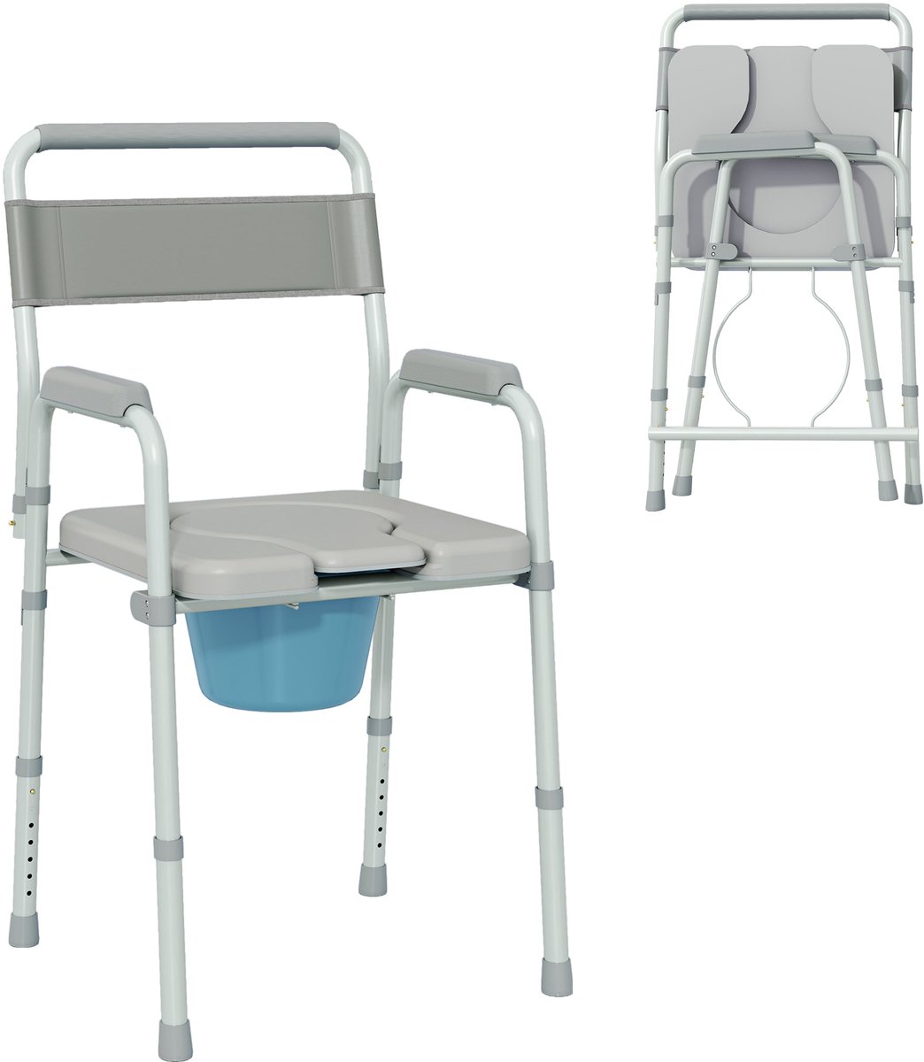 Toiletstoel Hoogte verstelbaar - Toilet sta op hulp incl. toiletemmer - Tot 150 kg - Grijs