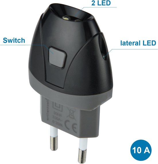 Stopcontactlampje - Nachtlamp Zaklamp - Noodverlichting - Automatische Inschakeling - 10A - Zwart — afbeelding 4