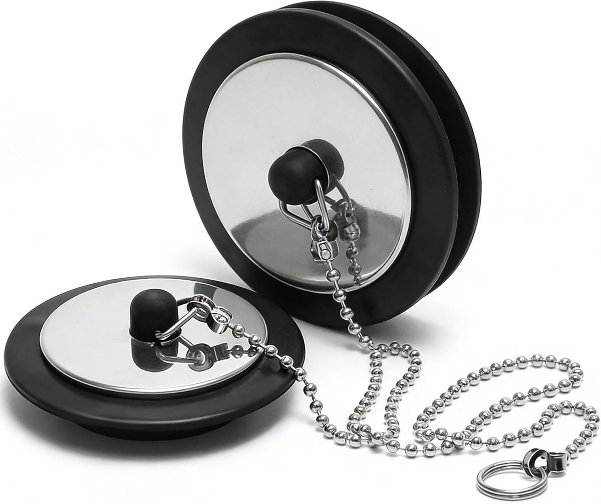Set van 2 Badkuip Stoppen, Afvoerstopper en Wastafelrubber met 40 cm Ketting, Diameter 40-45 mm, Ideaal voor Badkamer, Badkuip en Wastafelgebruik