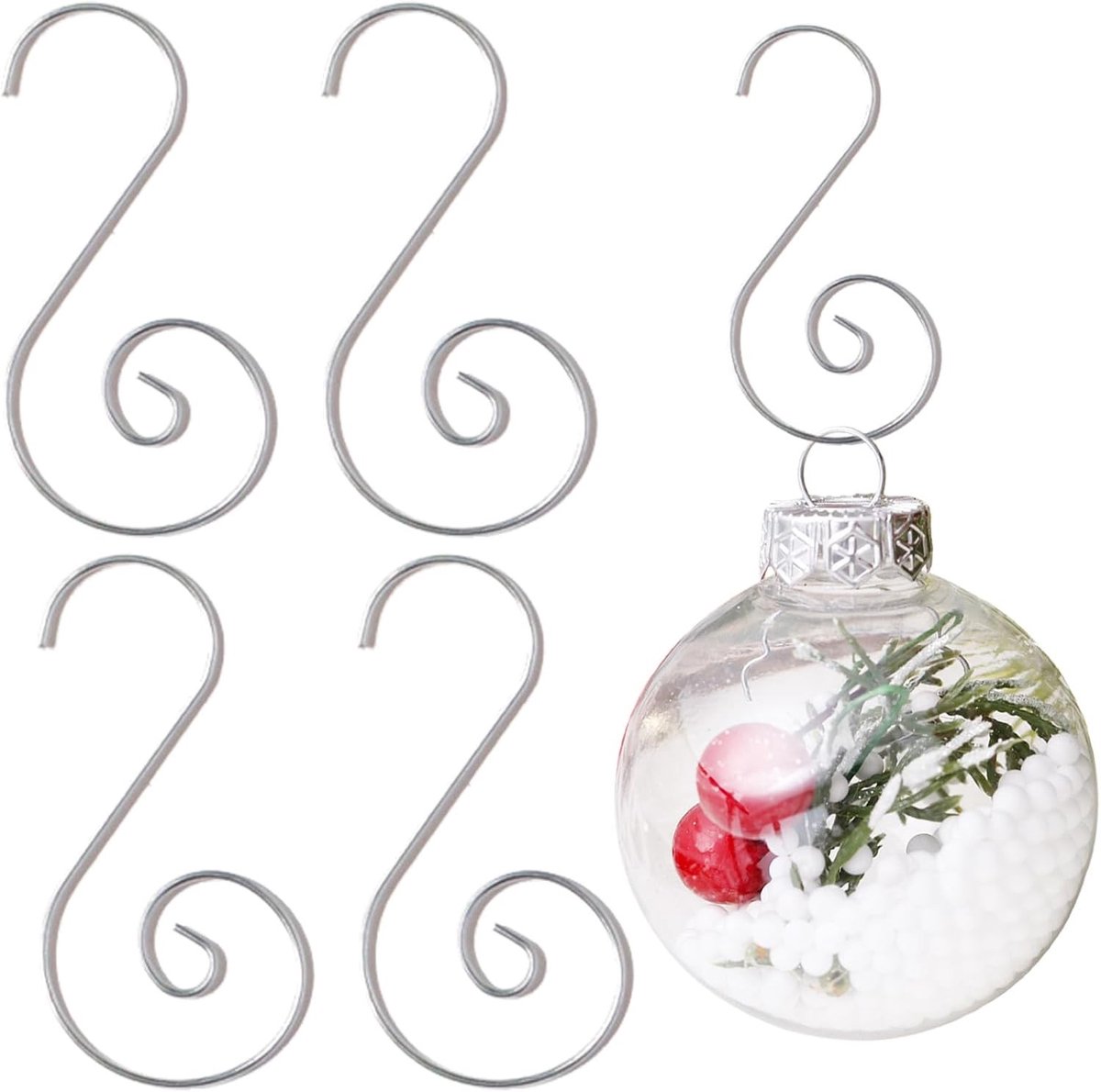 100 Kerstbal haken, zilveren S-vormige haken voor het ophangen van kerstdecoraties aan de boom