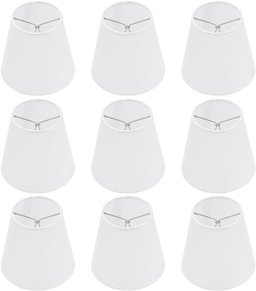 Set van 9 mini-kroonluchter lampenkappen met clipsluiting - Cilindrische linnen lampenkappen in beige, 9 cm bovenkant, 14 cm onderkant en 13 cm hoogte voor moderne verlichting