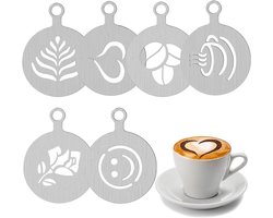 Cappuccino en Latte Art Sjablonen van RVS - 6 Stuks voor Cake Decoratie en Koffie Creaties