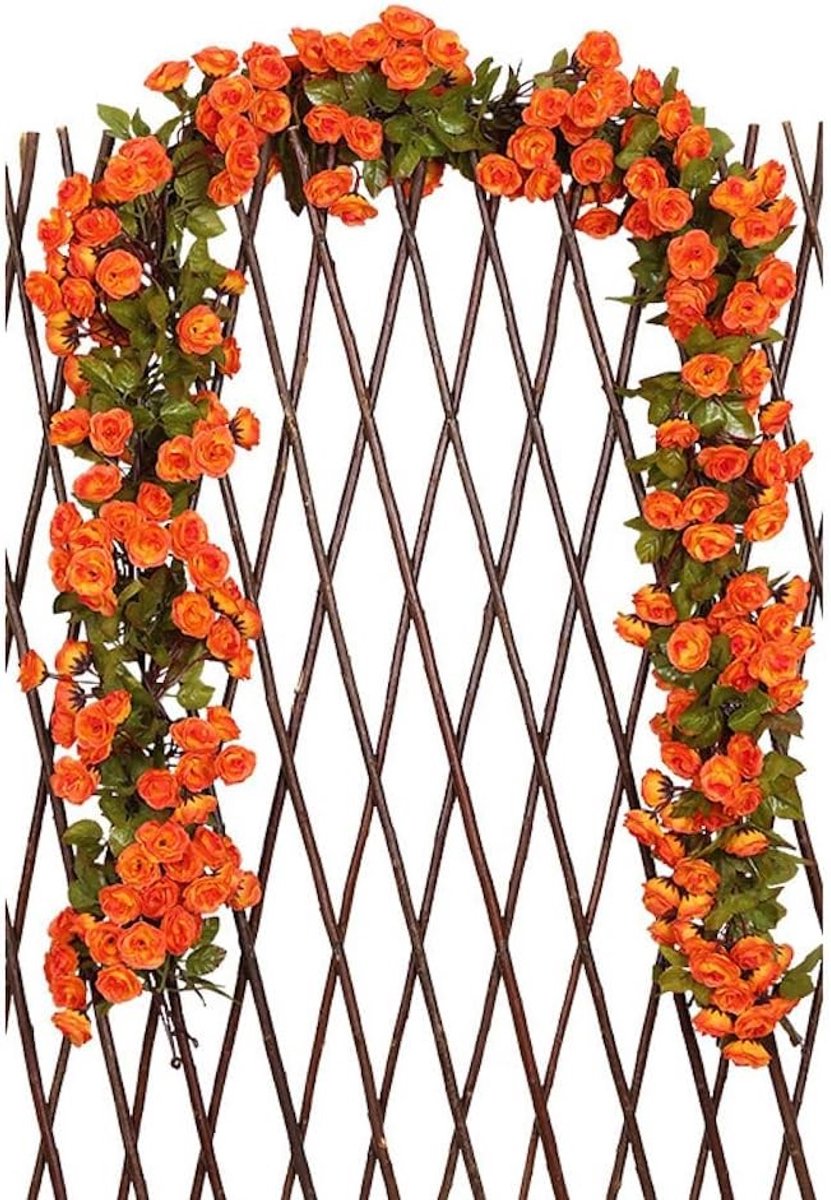 Prachtige Kunstbloemen Krans, 3 Stuks, Decoratie voor Bruiloft, Rozen, Silken Bloemen, Hangende Versiering voor Tuin en Muur, Oranje Bloemenguirlande